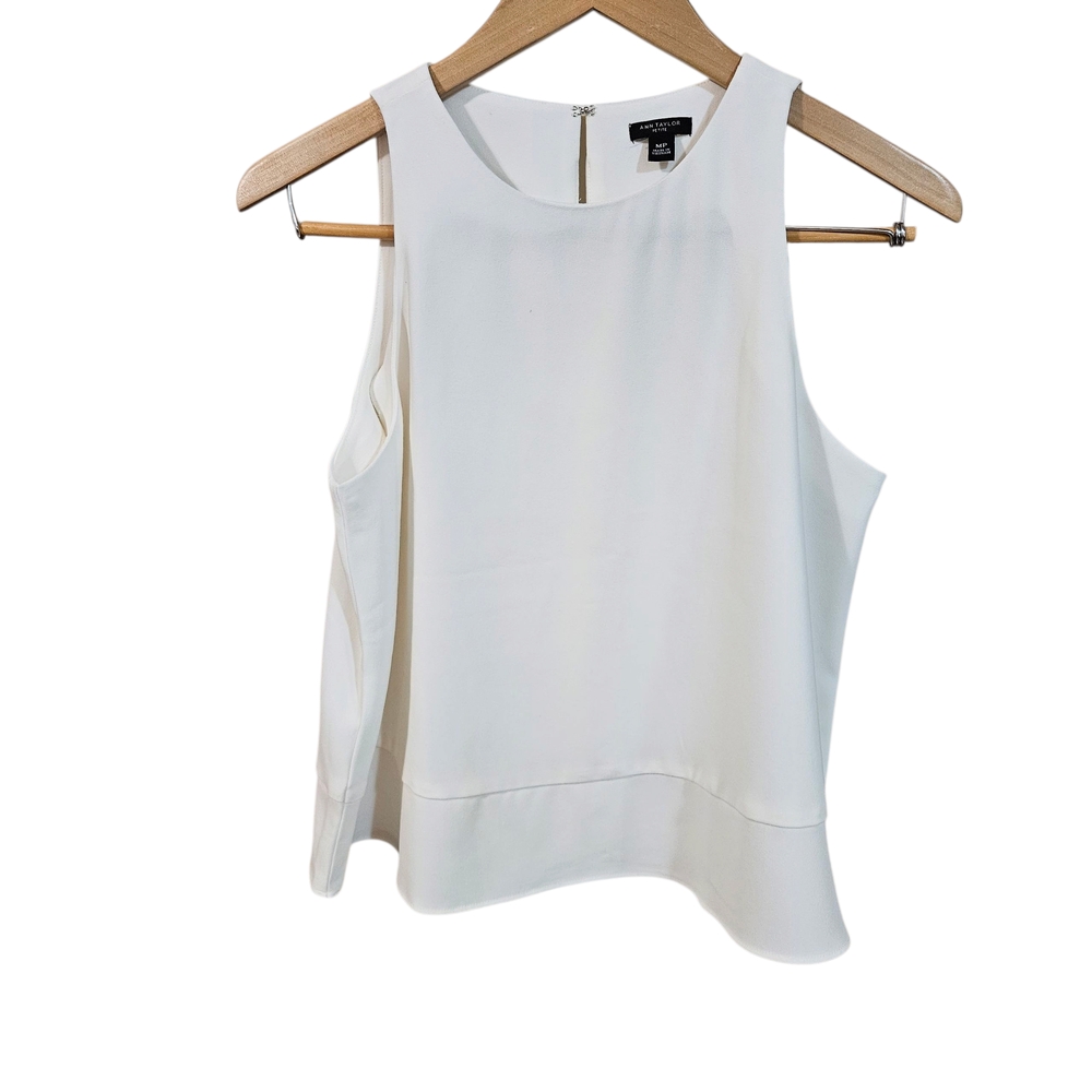 Ann Taylor Classic Medium Petite Cropped Top Blouse Ivory